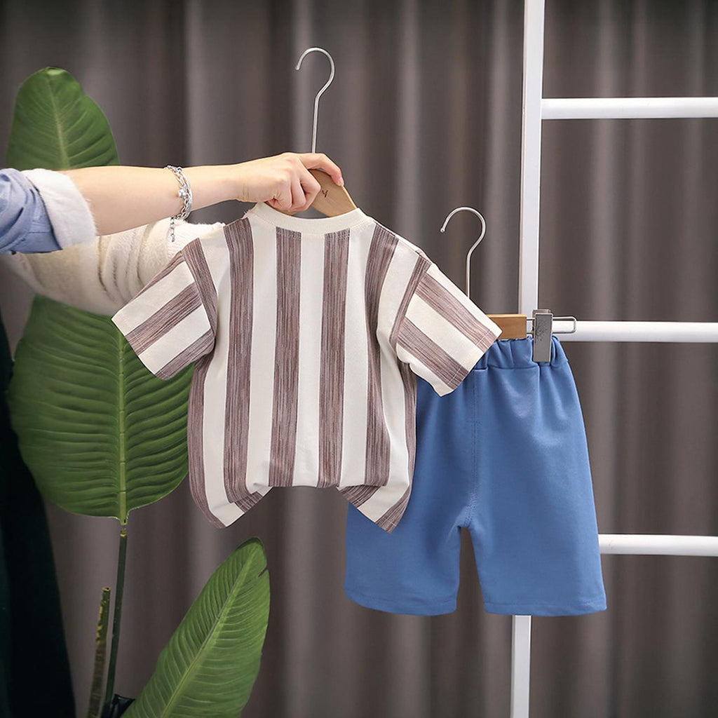 Boys Short Sleeve Striped T-Shirt With Shorts 2 pc. Sets Green 1-2 Y 