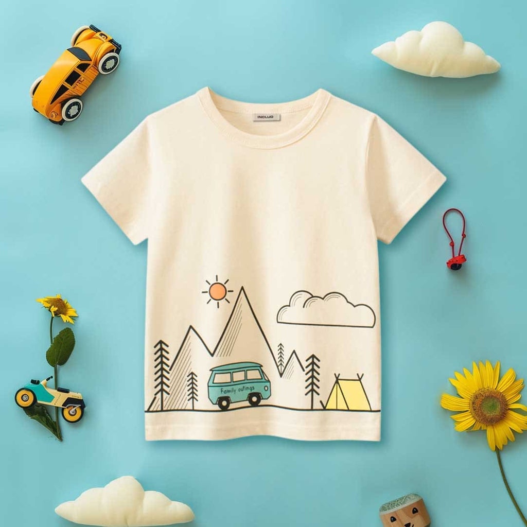 Boys Short Sleeves Printed T-Shirt Tshirts Beige 1-2 Y 
