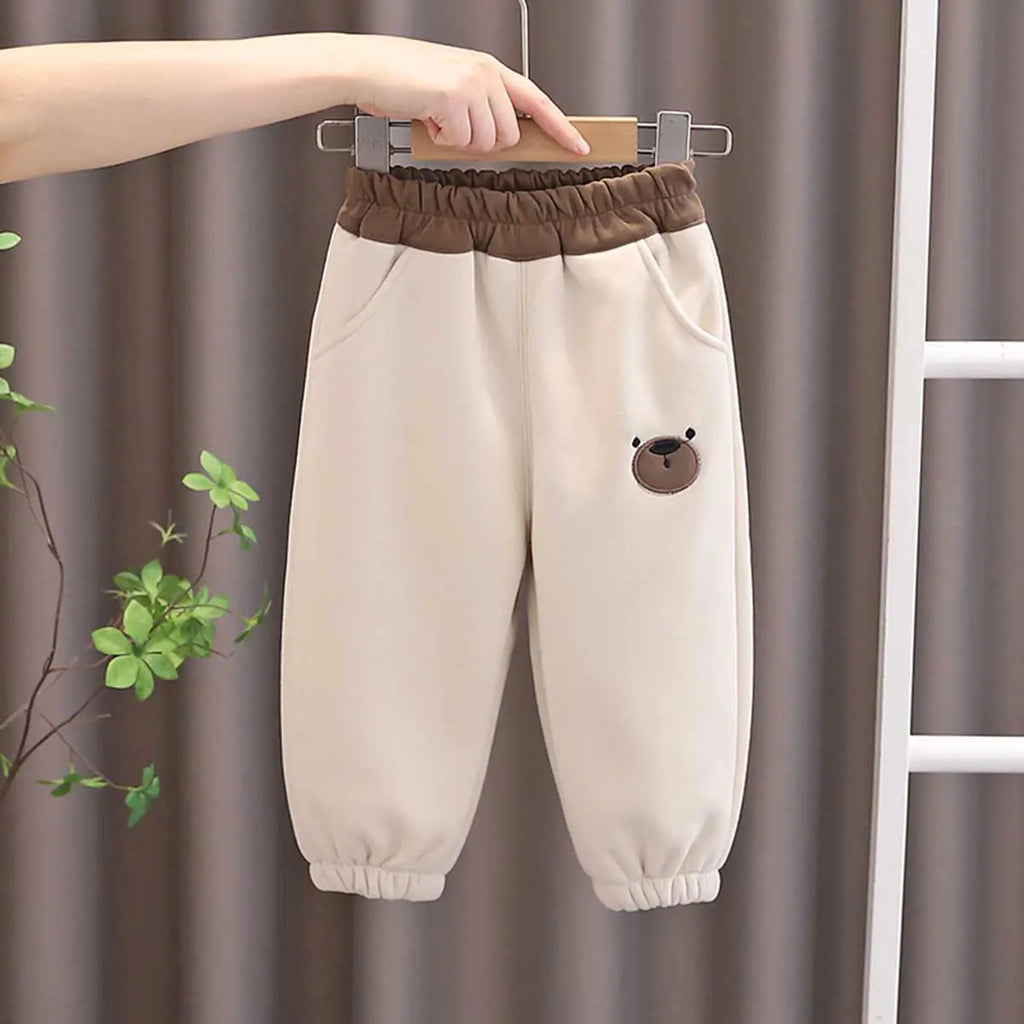 Boys Beige Bear Embroidered Patched Jogger Trackpants & Joggers Beige 1-2 Y