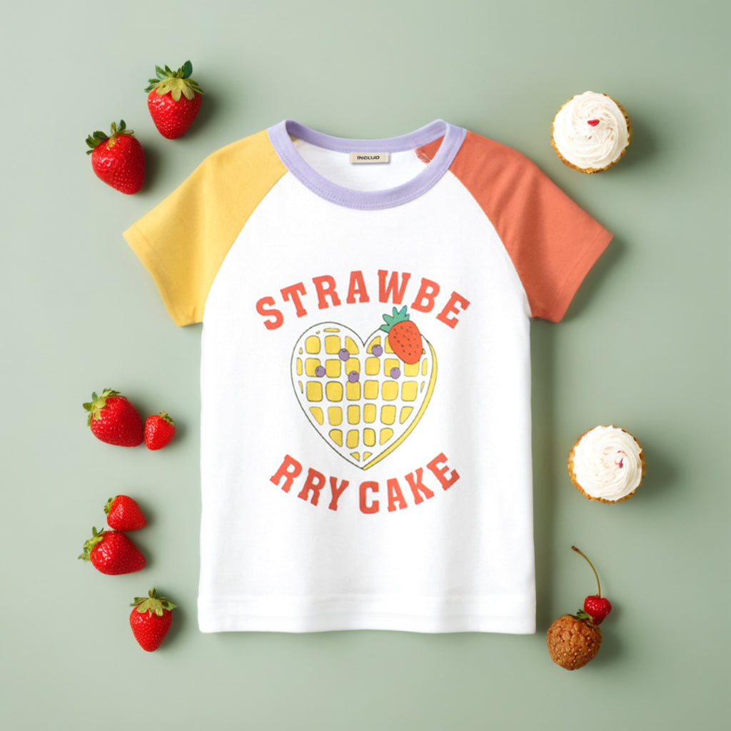 Girls Colorblocked Short Sleeves Graphic T-Shirt Tshirts White 1-2 Y 