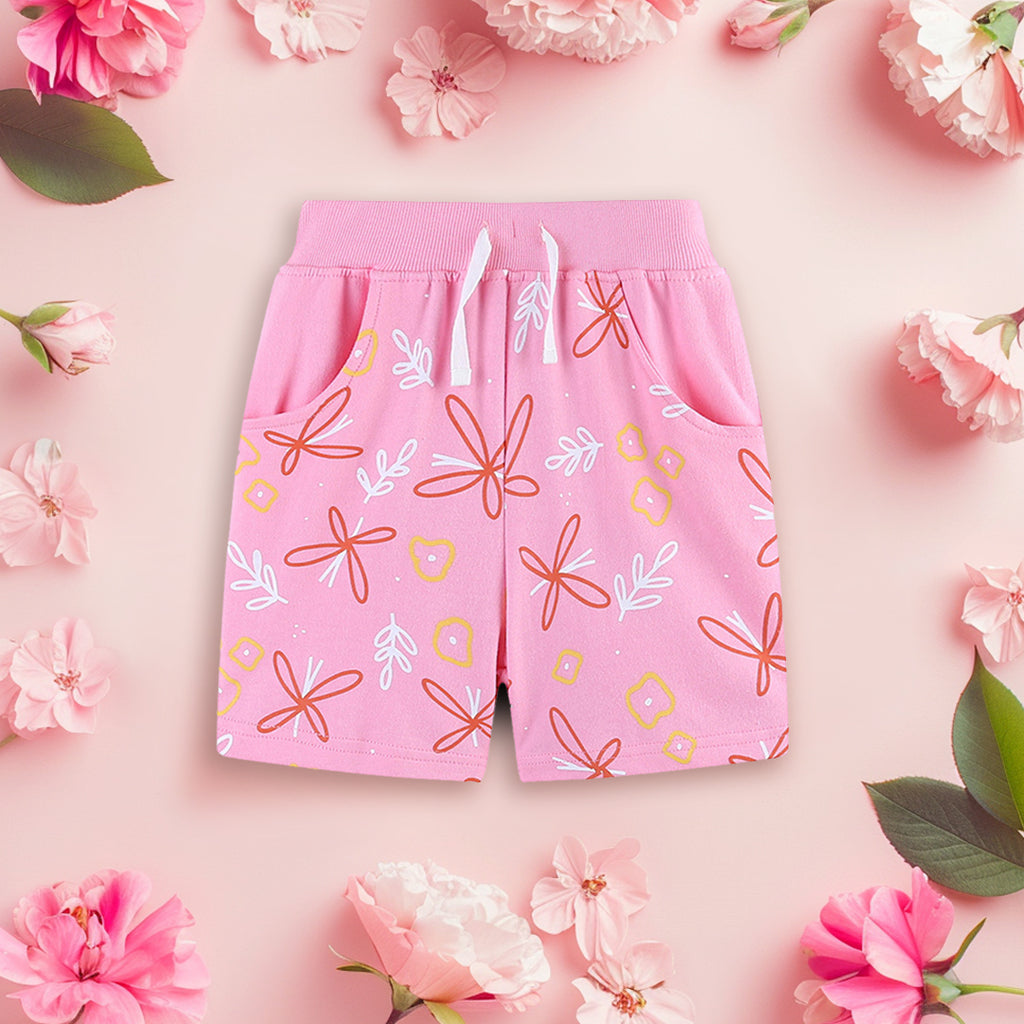 Girls Rib Waist Floral Printed Elasticated Shorts Shorts Pink 1-2 Y 