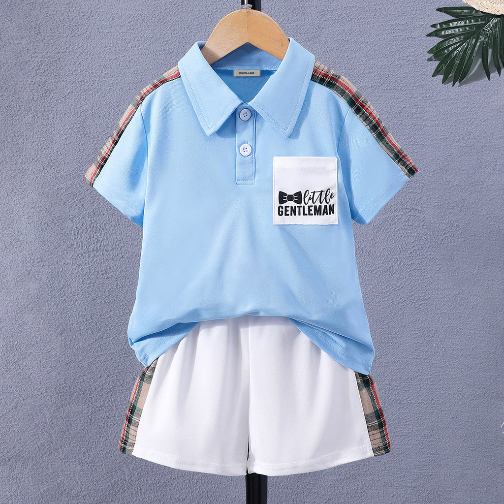 Boys Blue Polo T-shirt with Shorts Set Sets Blue 2-3 Y