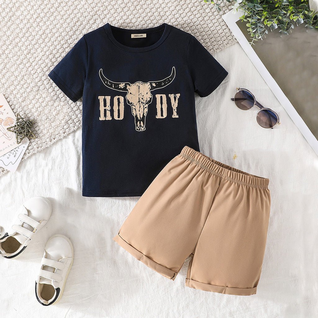 Boys Navy Blue Graphic Printed Short Sleeves T-Shirt With Shorts Set 2 pc. Sets Navy Blue 2-3 Y