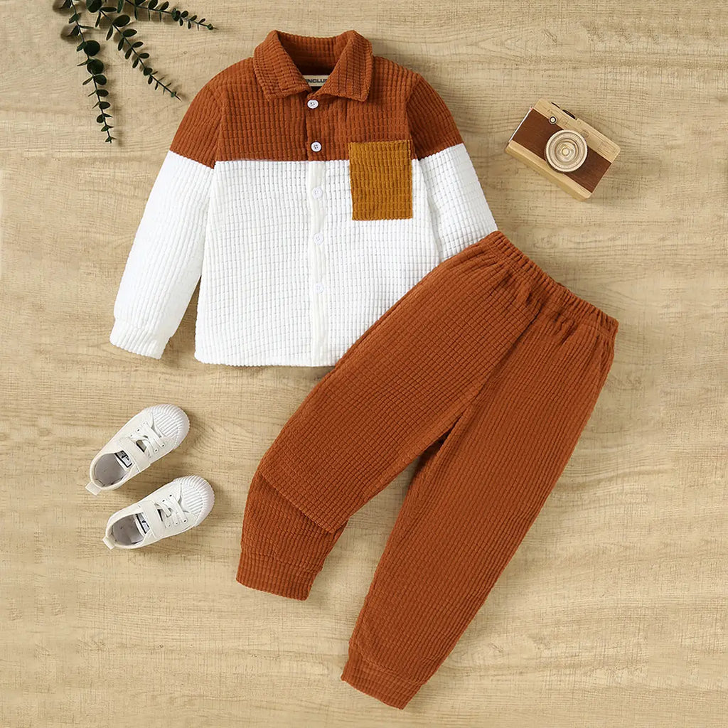 Boys Brown Corduroy Shirt With Pant Sets Sets Brown 3-4 Y