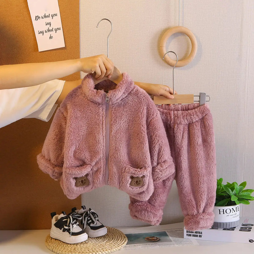 Boys Dark Pink Fleece Zip-up Jacket With Jogger Co-ord Sets Sets Dark Pink 1-2 Y