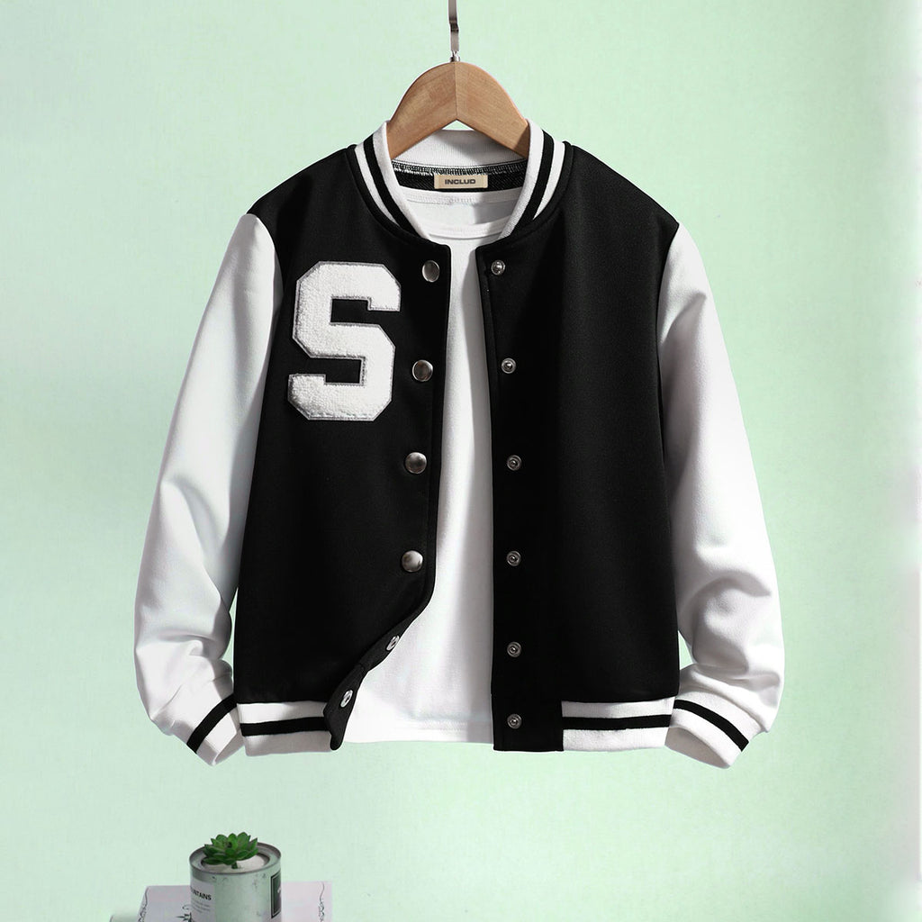 Girls Black Solid S Applique varsity Jacket Coats & Jackets Black 7-8 Y