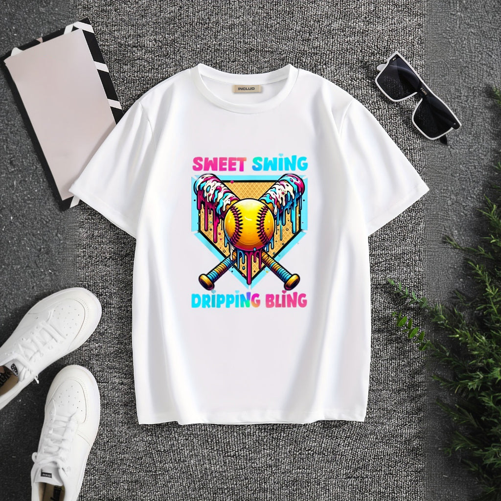 Boys White Base Ball Graphics Short Sleeve T-Shirt Tshirts White 5-6 Y