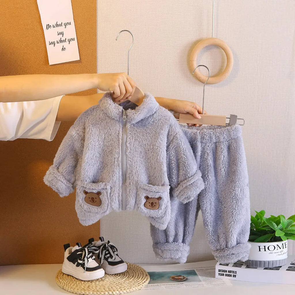 Boys Grey Fleece Zip-up Jacket With Jogger Co-ord Sets Sets Grey 1-2 Y