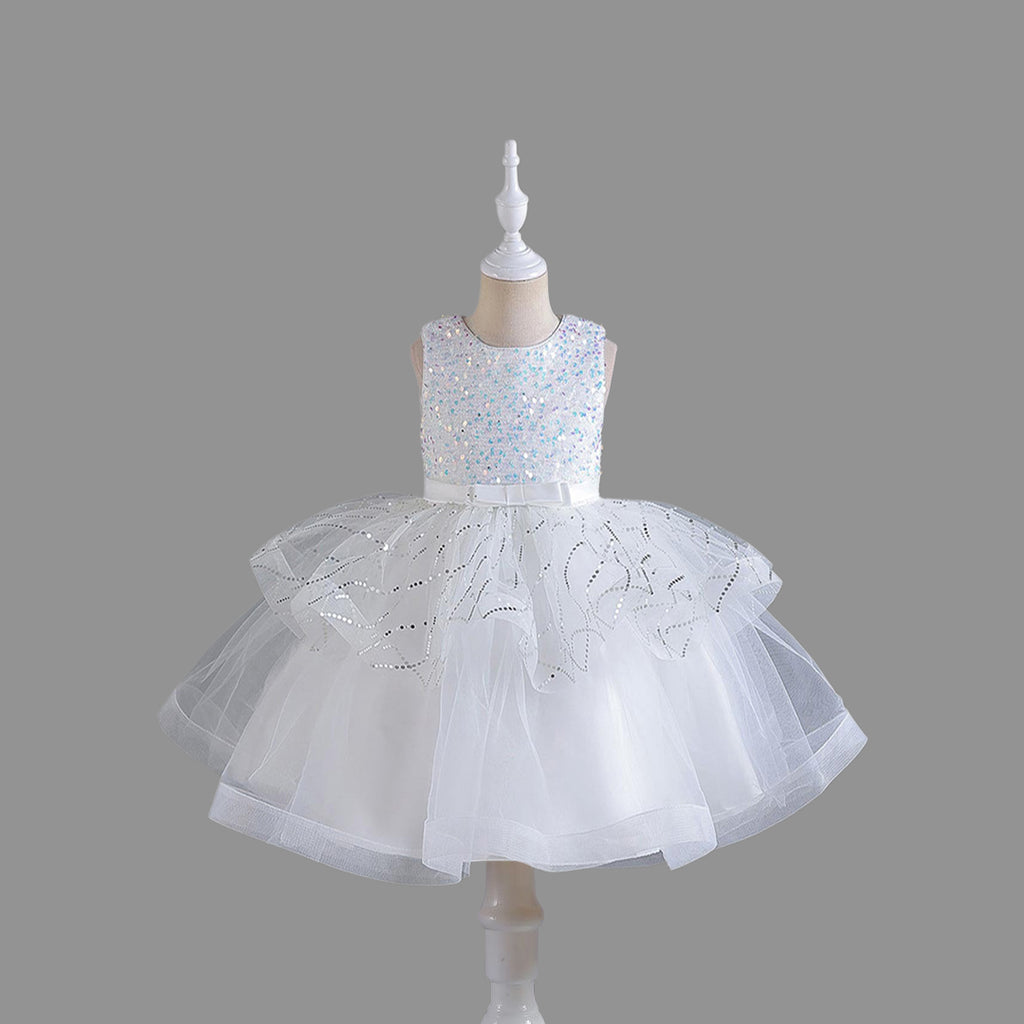 Girls Sequins Embellished Fit & Flare Party Dress Party Dresses White 4-5 Y 