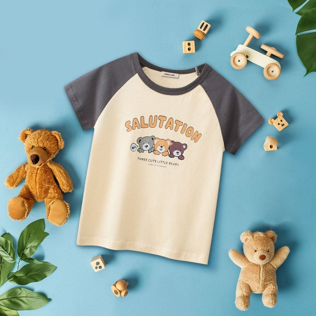 Boys Printed Raglan Sleeves T-Shirt Tshirts Beige 1-2 Y 