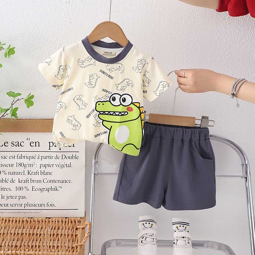 Boys Graphic Printed Short Sleeve T-Shirt With Shorts Set 2 pc. Sets Gray 1-2 Y 