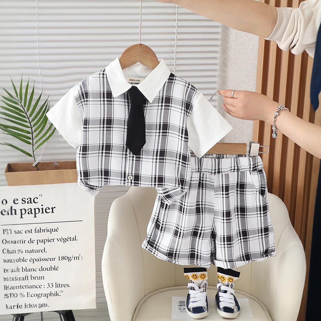 Boys Short Sleeve Check Shirt With Shorts 2 pc. Sets Black 1-2 Y 