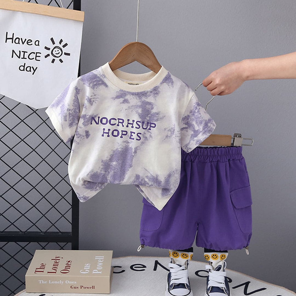 Boys Tie And Dye T-Shirt With Flap Pocket Shorts 2 pc. Sets Purple 1-2 Y 