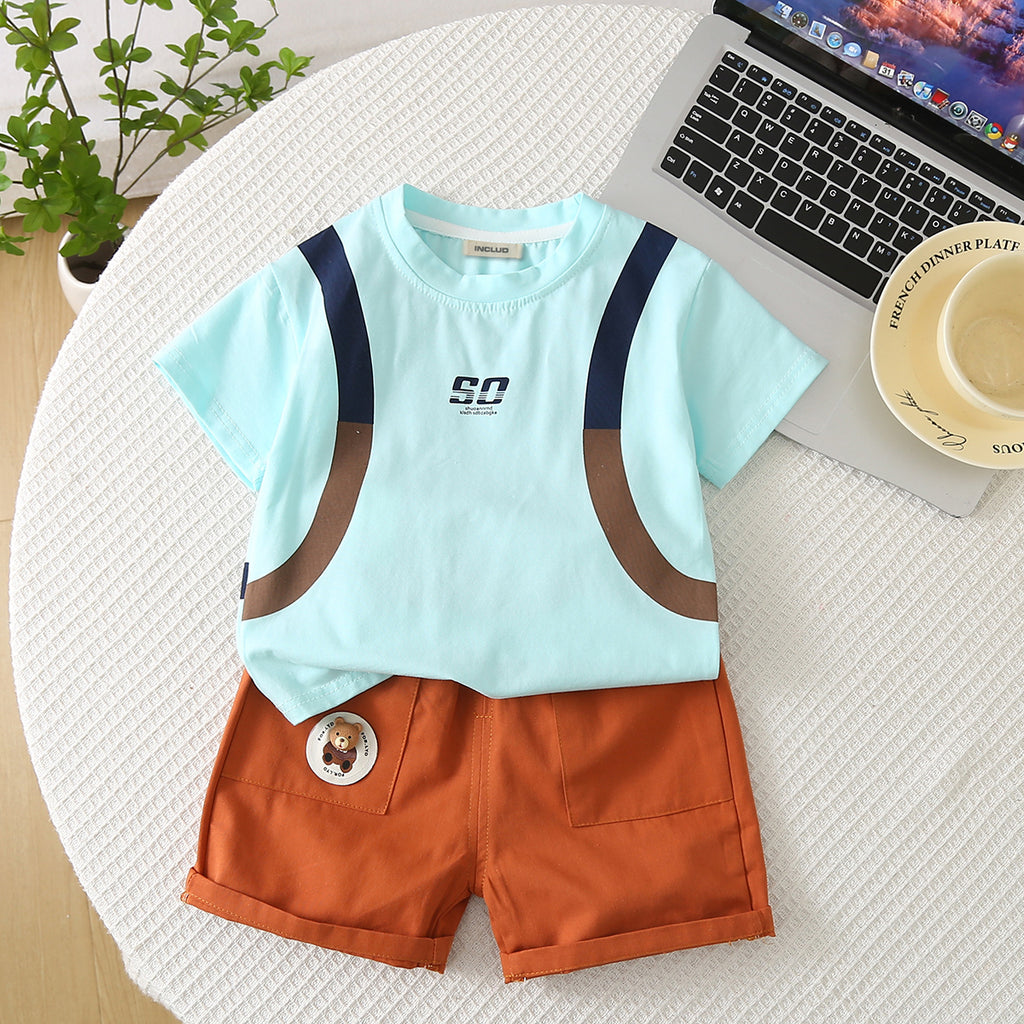 Boys Blue Backpack Printed T-shirt with Shorts Set Sets Blue 1-2 Y