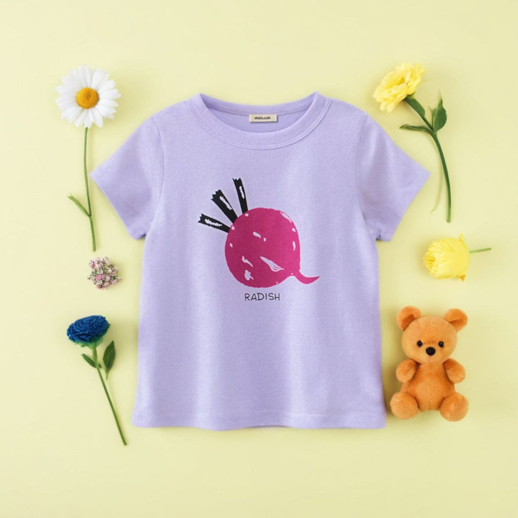 Girls Graphic Print Short Sleeves T-shirt Tshirts Purple 1-2 Y 
