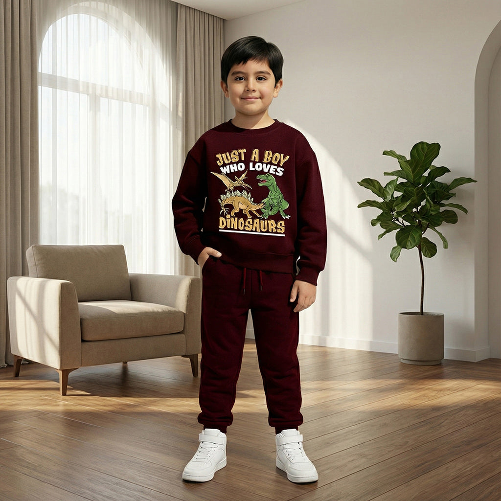 Boys Maroon Graphics Round Neck Sweatshirt With Joggers Sets 2 pc. Sets Maroon 1-2 Y