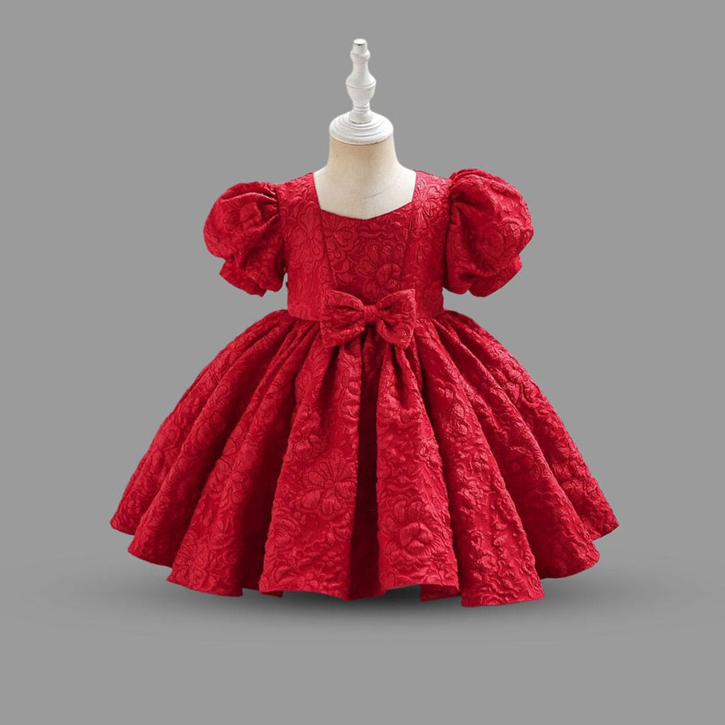 Girls Puff Sleeve Balloon Shape Party Dress Party Dresses Red 1-2 Y 