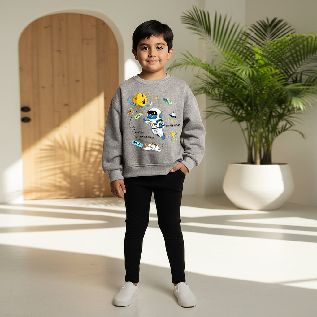 Boys Grey Space Graphics Round Neck Sweatshirt Sweatshirts & Hoodies Grey 1-2 Y