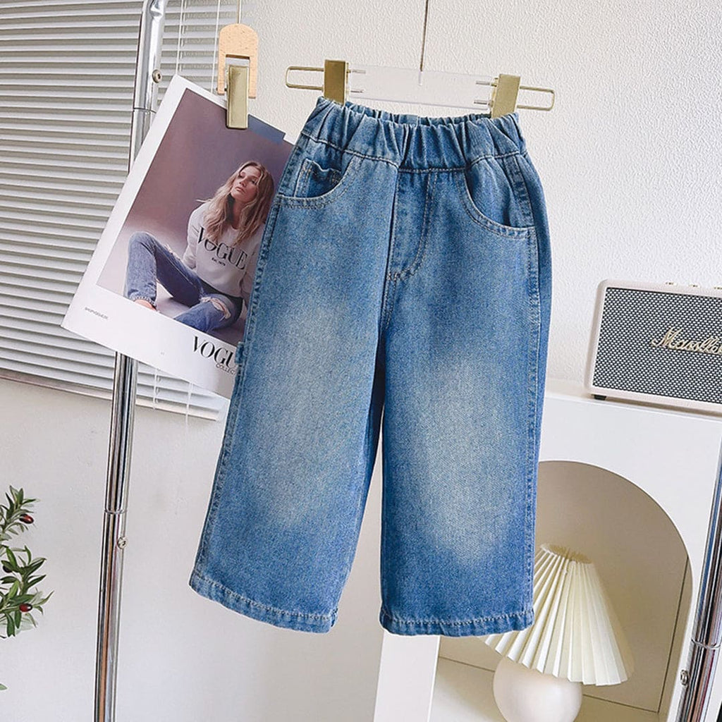 Girls Wide Leg Faded Denims Jeans Blue 1-2 Y 