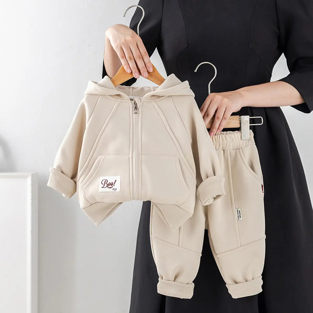 Boys Beige Applique Regular Sweatshirt With Trouser Sets 2 pc. Sets Beige 1-2 Y