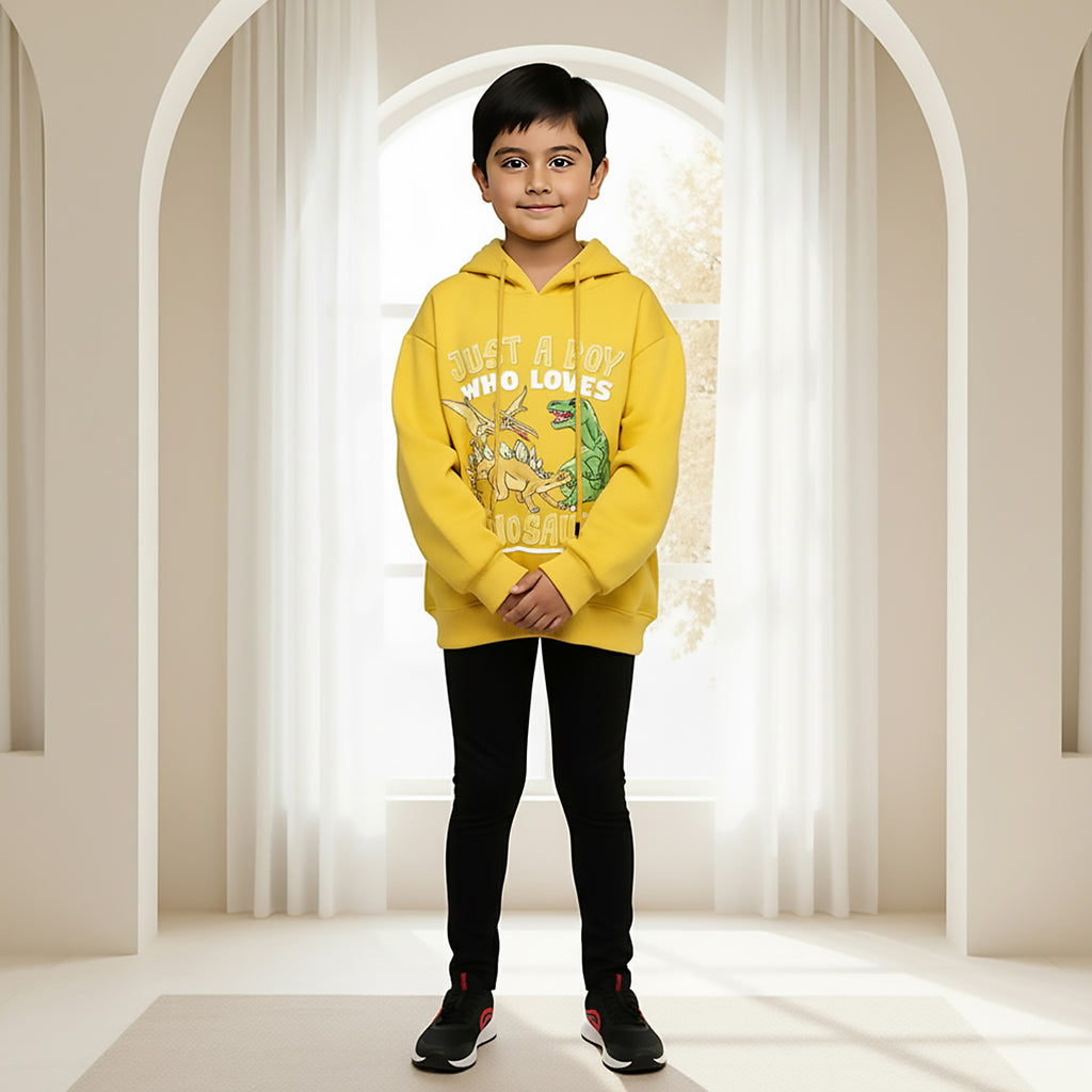 Boys Yellow Dinosaur Graphics Hoodies Sweatshirt Sweatshirts & Hoodies Yellow 1-2 Y