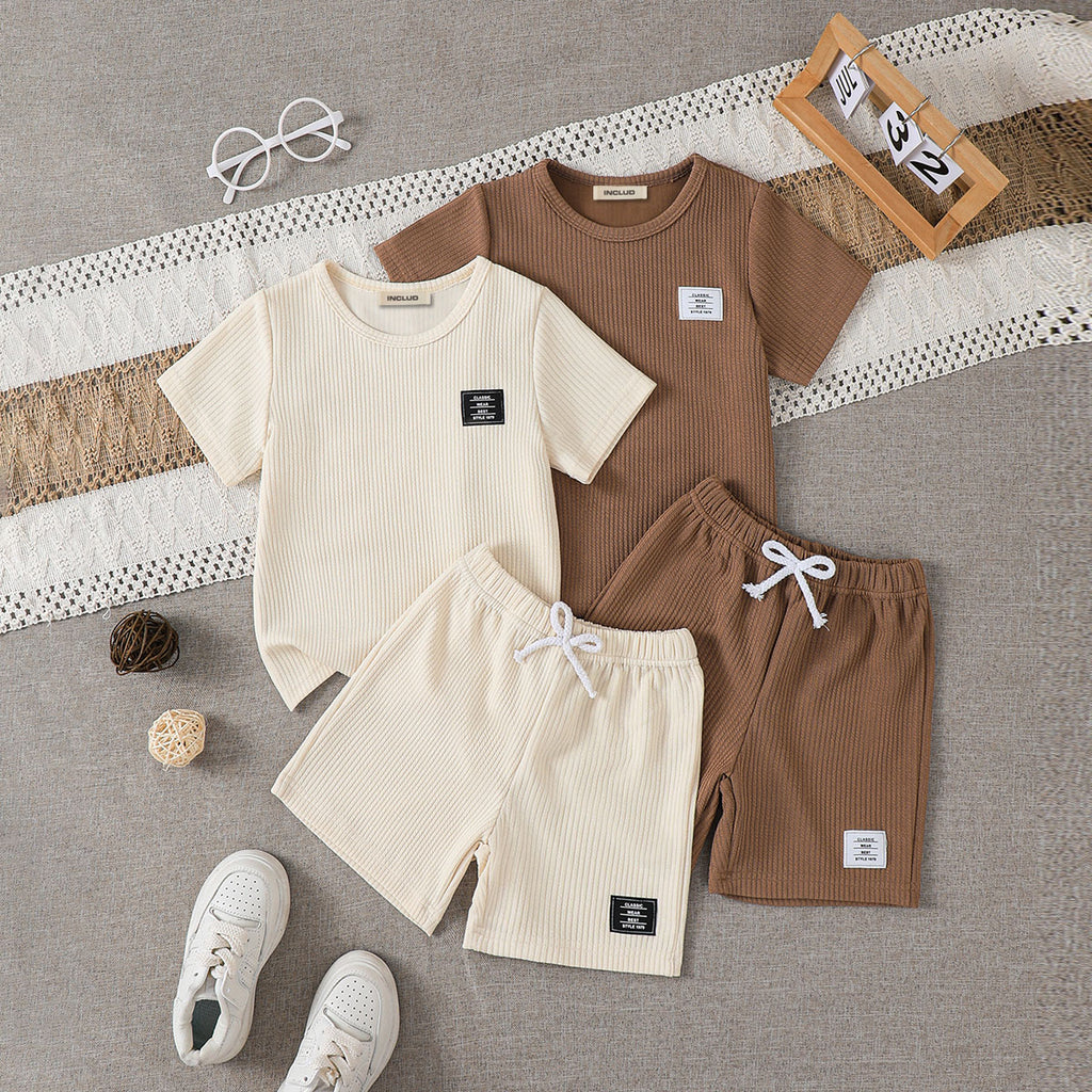 Boys Multicolor Self-Stripes T-Shirt With Shorts Sets - Pack Of 2 Sets Multicolor 3-4 Y