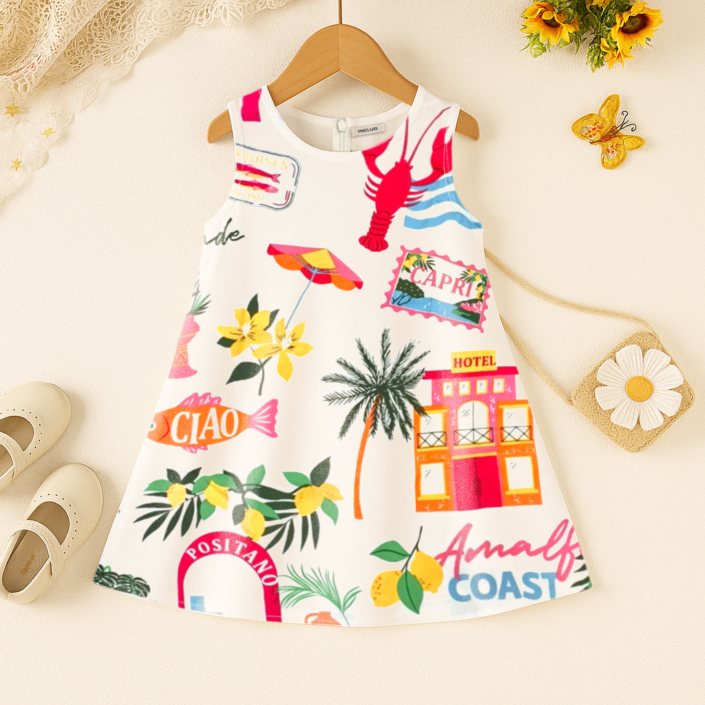 Girls Green Printed A-line Summer Casual Dresses Casual Dresses Green 1-2 Y