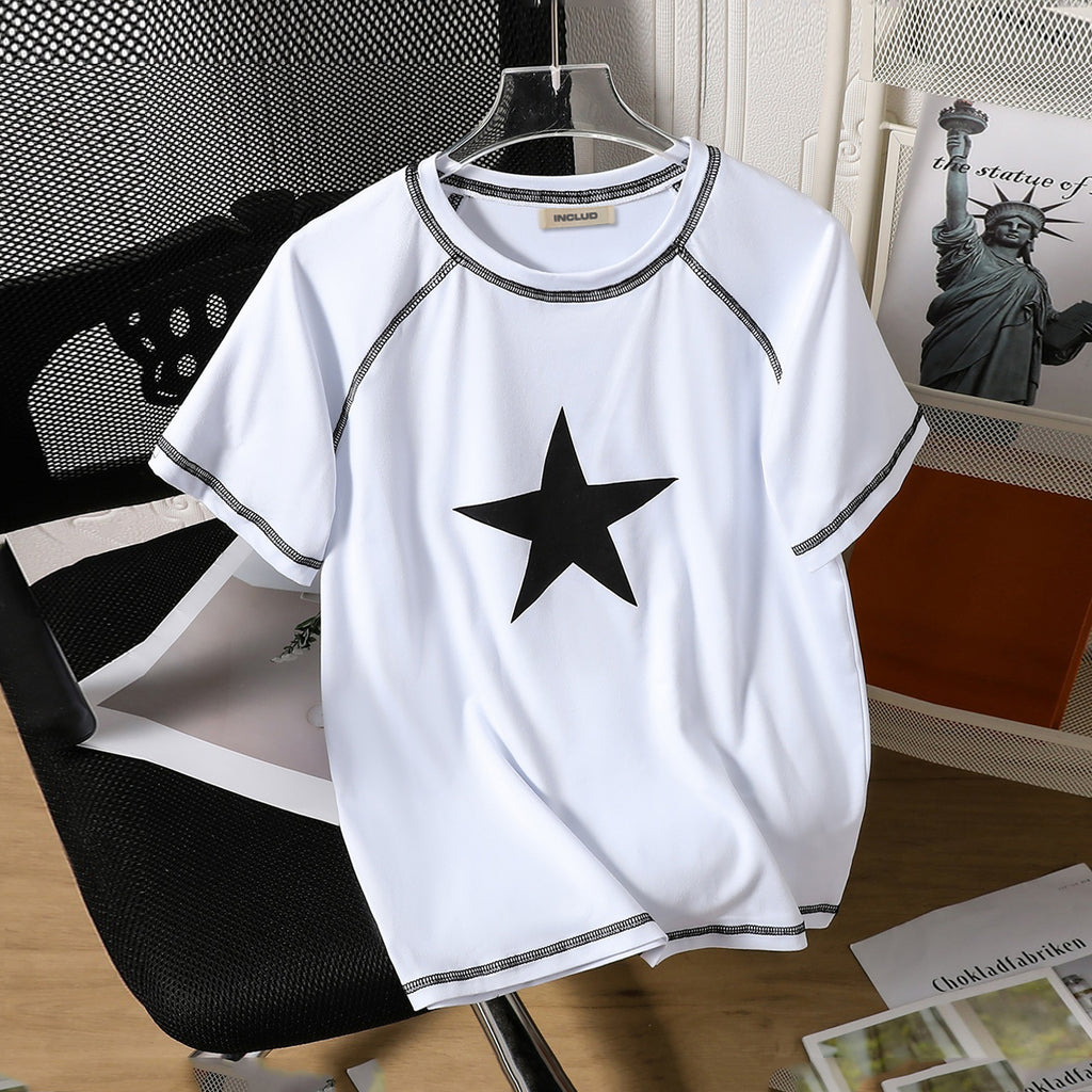 Boys White Star Print Raglan Sleeve T-Shirt Tshirts White 7-8 Y