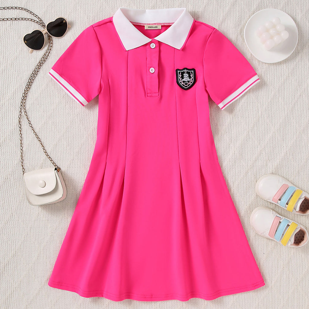 Girls Fuchsia Short Sleeves Tennis Dress Casual Dresses Fuchsia 7-8 Y