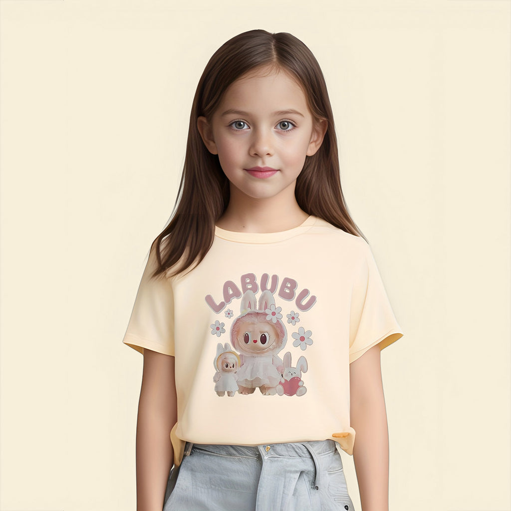 Girls Apricot Doll Printed Short Sleeves Casual T-shirt Tshirts Apricot 5-6 Y