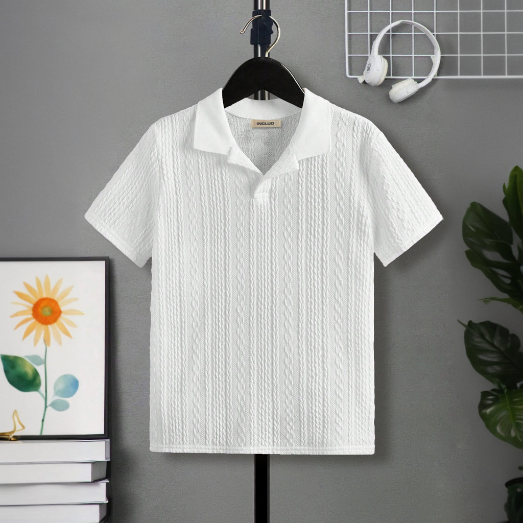 Boys White Cable Knit Short Sleeve Polo T-Shirt Tshirts White 7-8 Y