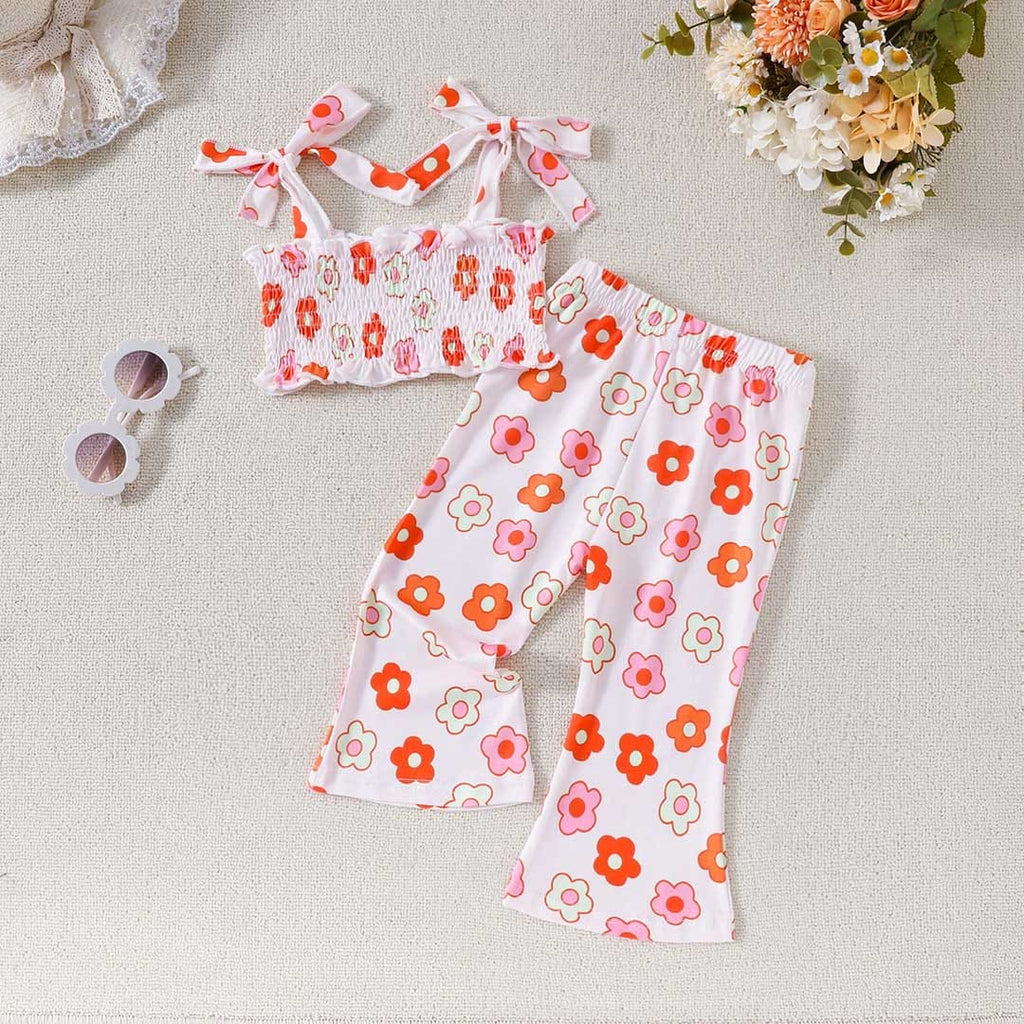 Girls Floral Printed Crop Top With Pants Set Sets Pink 1-2 Y 