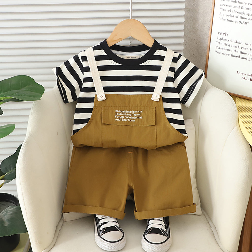 Boys Black Striped Kangaroo Pocket T-Shirt With Shorts Set 2 pc. Sets