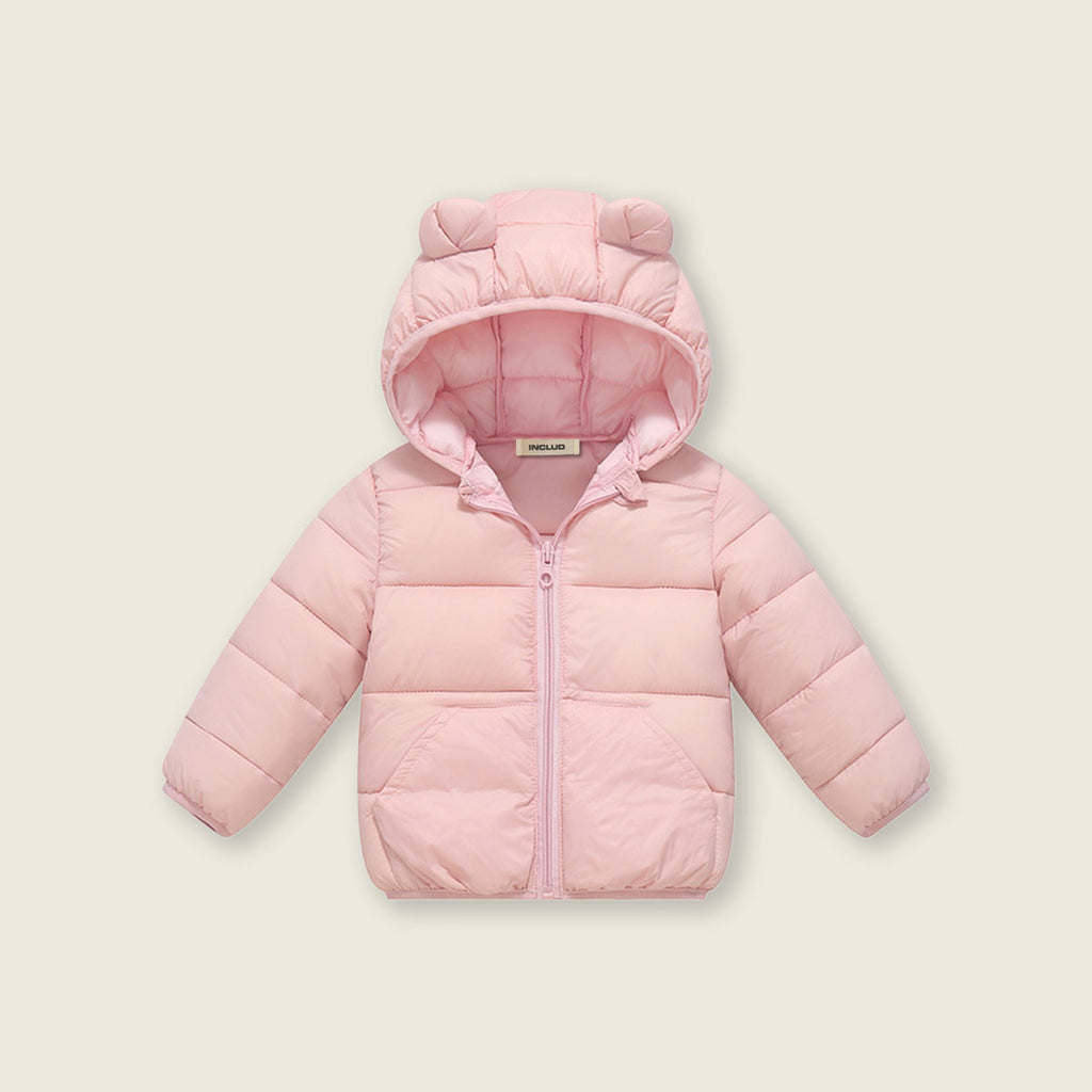 Boys Light Pink Solid Front Zipper Hooded Puffer Jacket Coats & Jackets Light Pink 1-2 Y