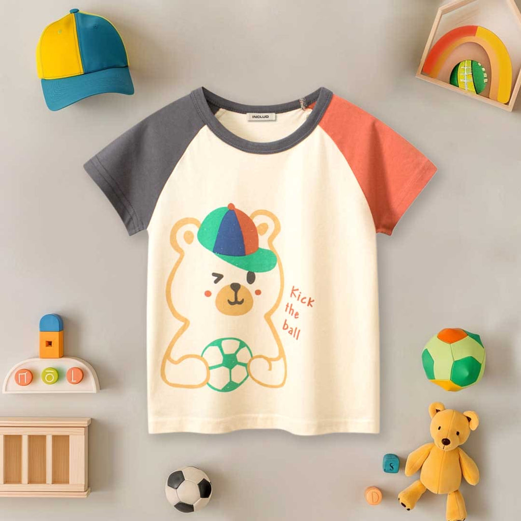 Boys Cartoon Print Raglan Sleeves T-Shirt Tshirts Apricot 1-2 Y 