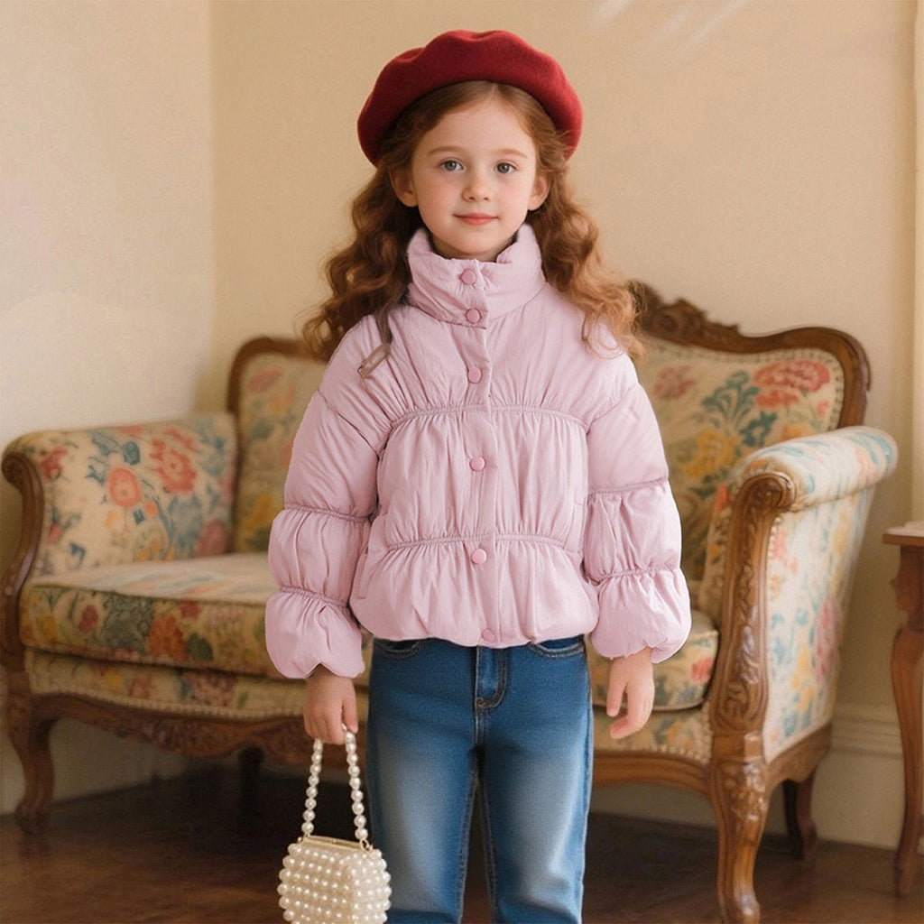 Girls Light Pink Solid Puffer Winter Jacket Coats & Jackets Light Pink 1-2 Y