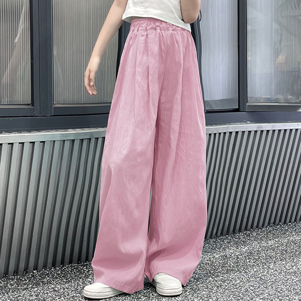 Girls Elasticated Straight Fit Pants Pants Pink 6-7 Y 
