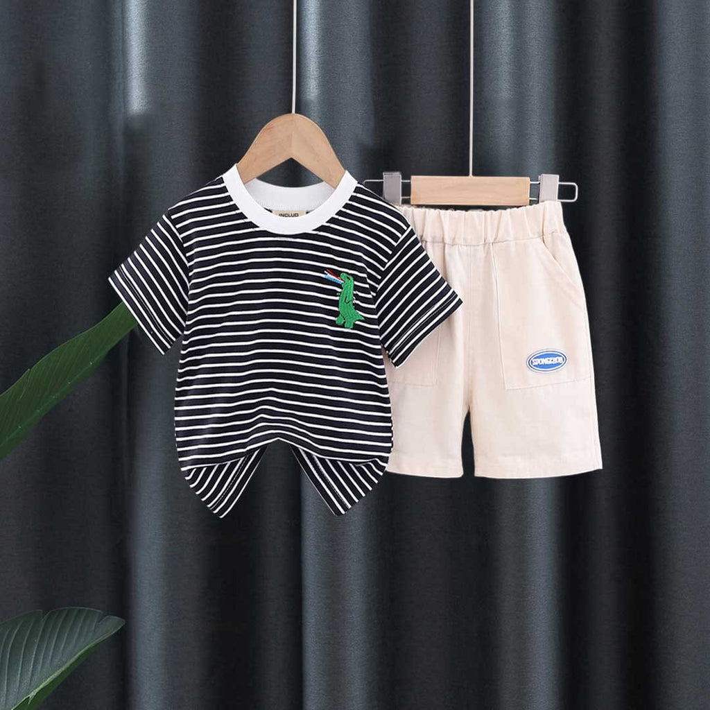 Boys Striped T-shirt with Shorts Set Sets Black 1-2 Y 
