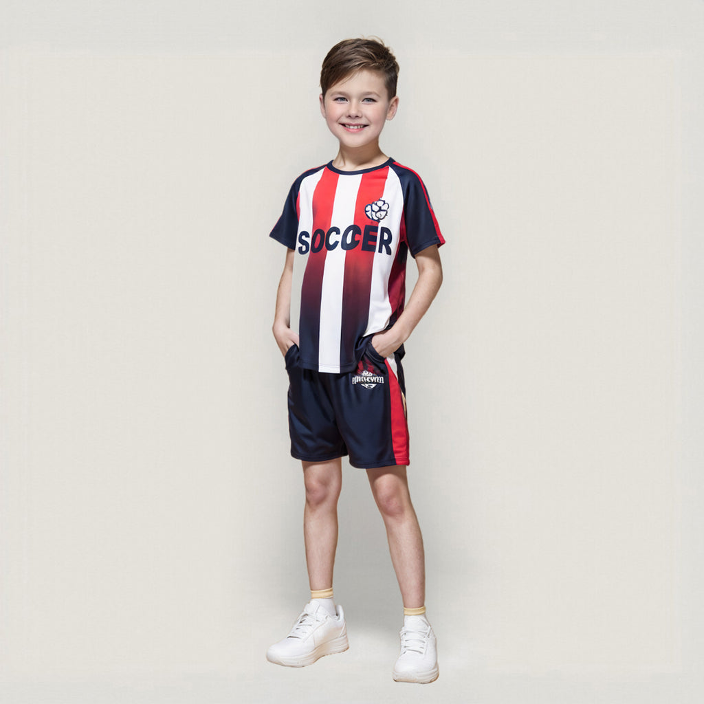 Boys Navy Blue Soccer Printed T-Shirt With Shorts Set 2 pc. Sets Navy Blue 7-8 Y