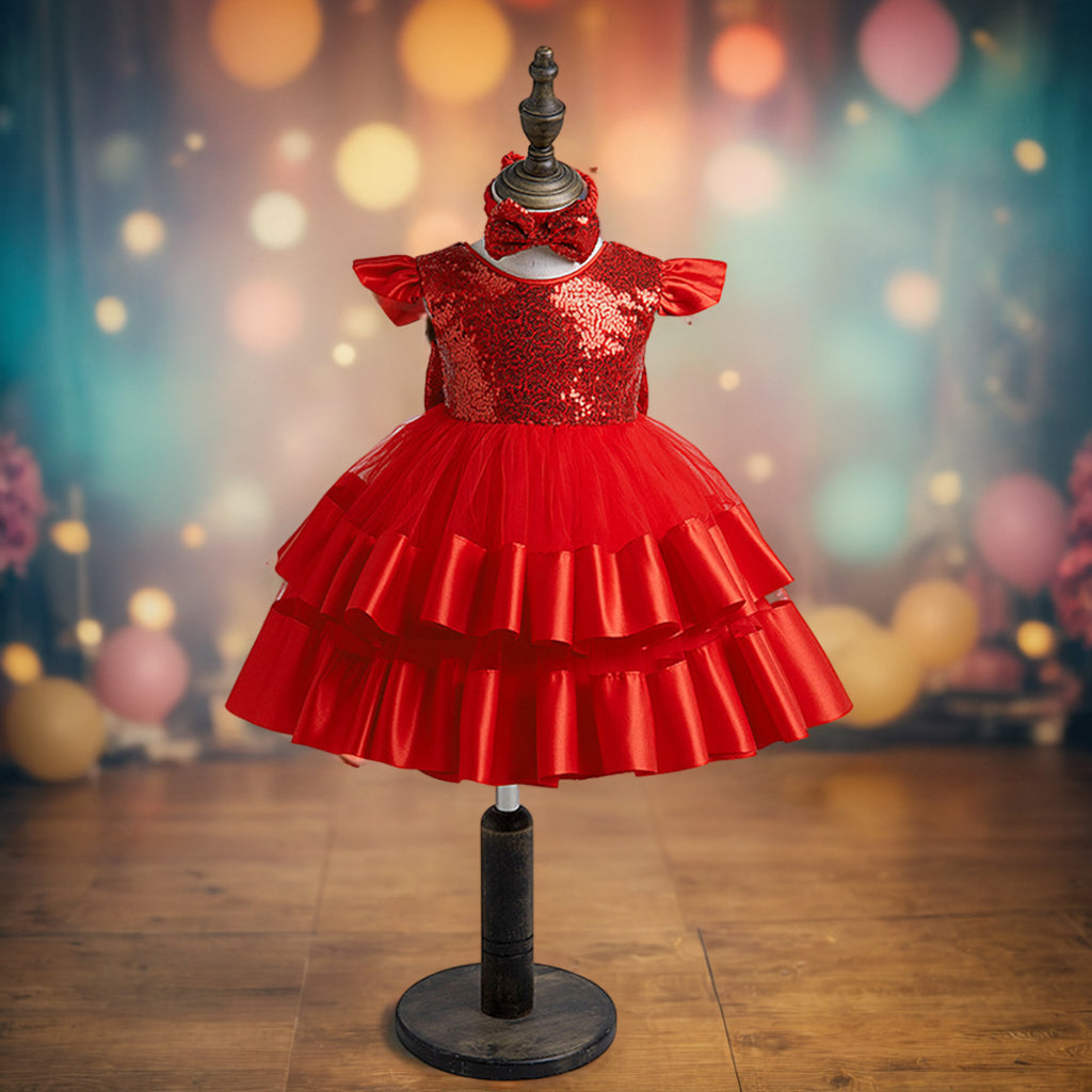 Girls Sequins Embellished Party Dress Party Dresses Red 1-2 Y 