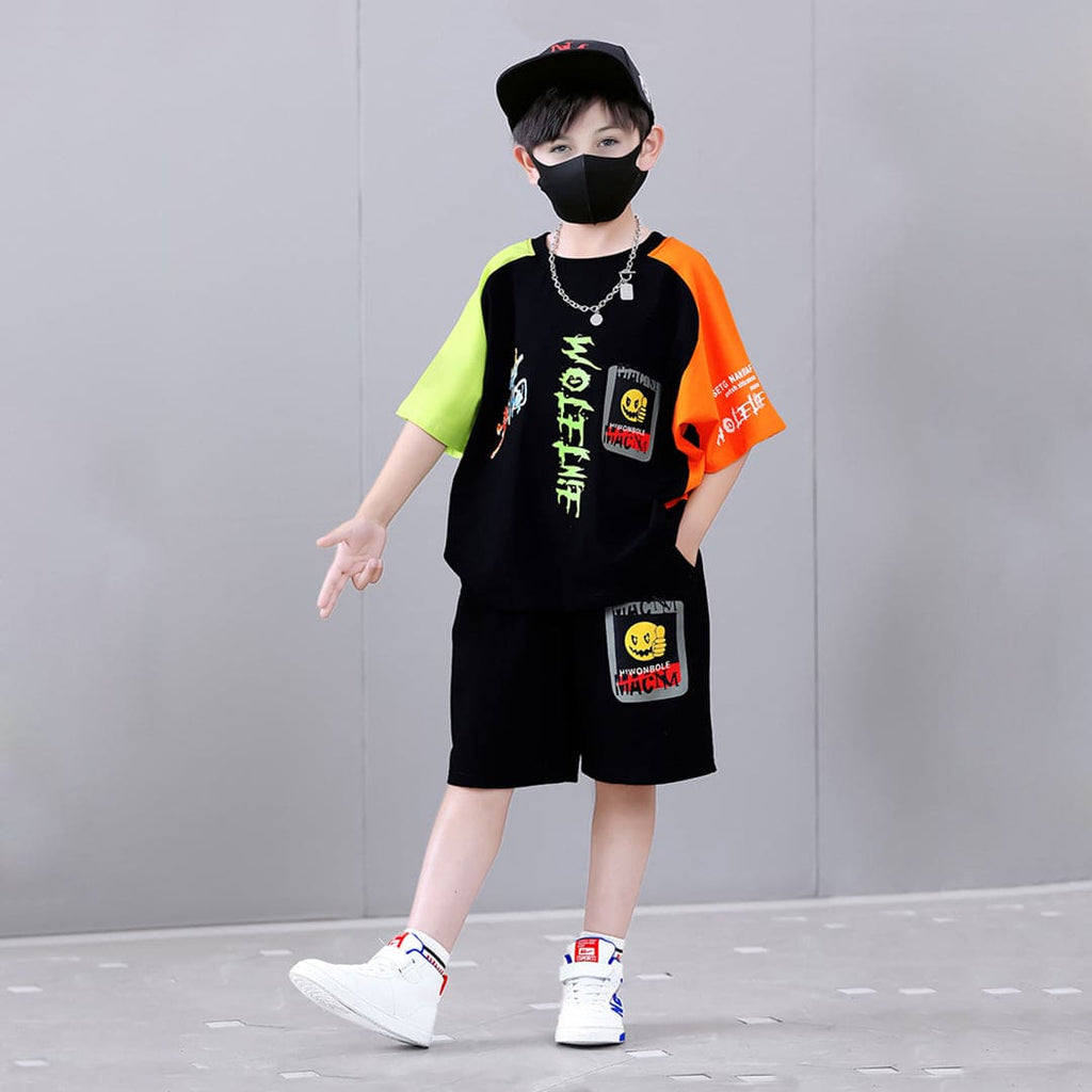 Boys Short Sleeve Graphic T-Shirt With Elasticated Shorts Sets   