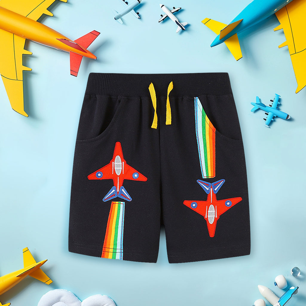 Boys Aeroplan Embroidery Elasticated Shorts Shorts Black 1-2 Y 