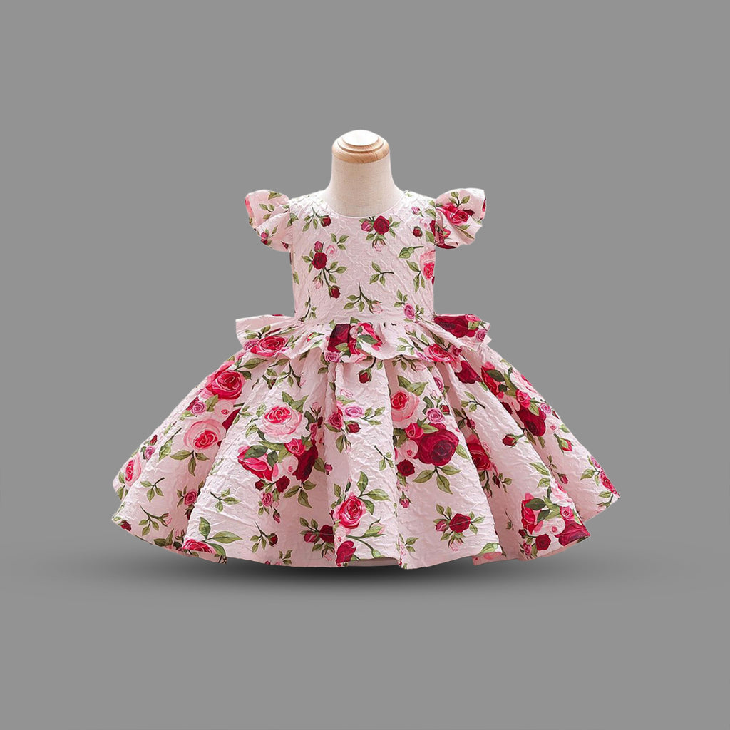 Girls Floral Print Tulle Party Dress Party Dresses Red 1-2 Y 