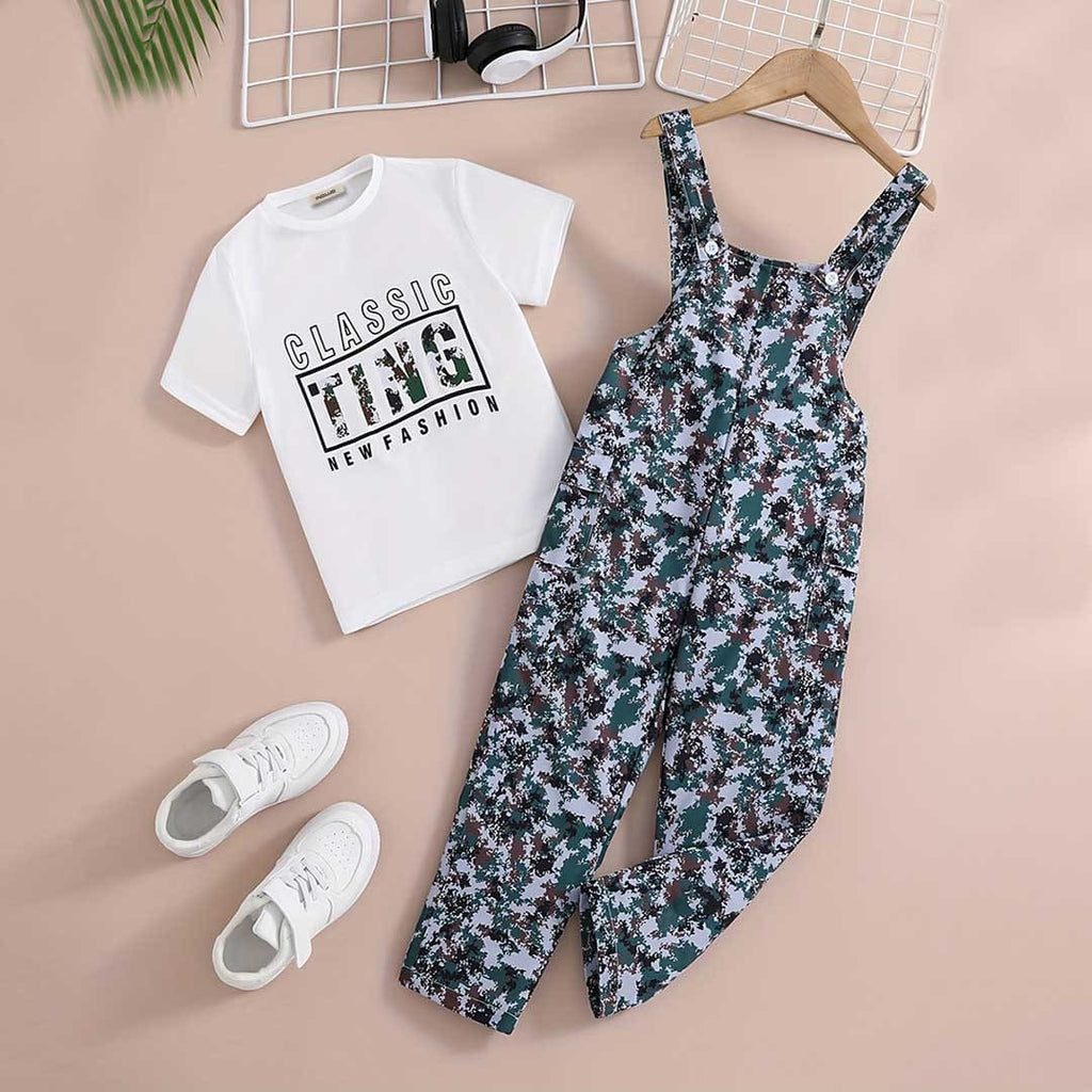 Girls Long Leg Dungaree With Graphic T-Shirt Set 2 pc. Sets White 4-5 Y 