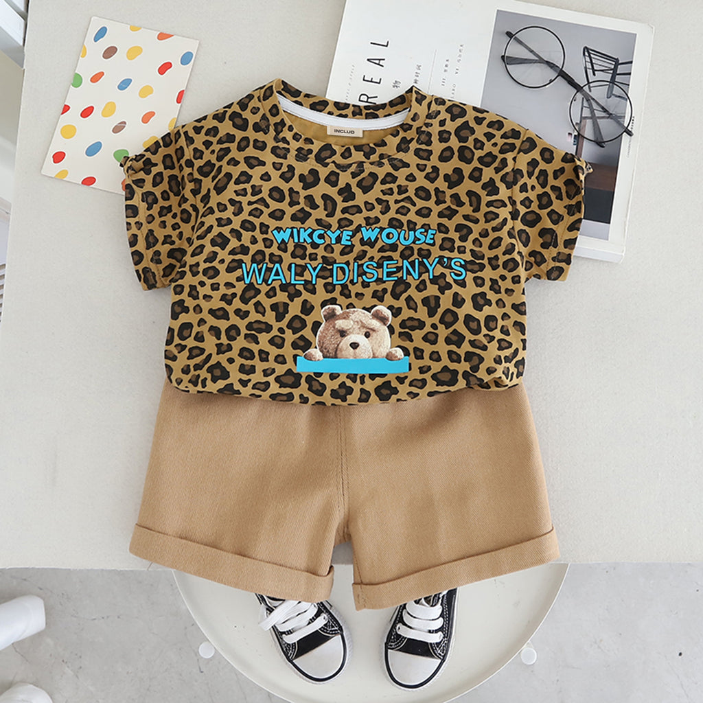 Boys Brown Animal Printed Short Sleeves T-Shirt With Shorts Set 2 pc. Sets Brown 1-2 Y