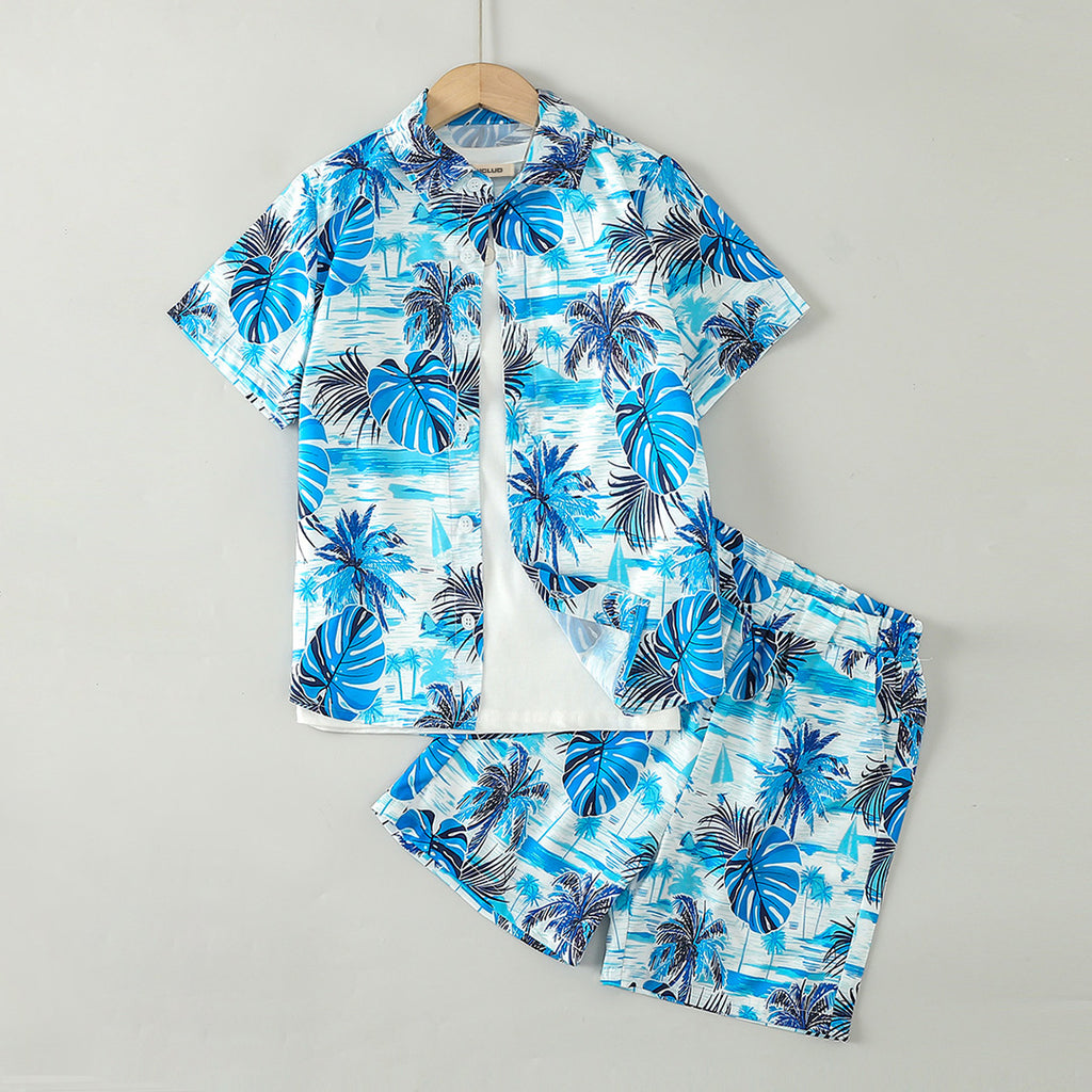 Boys Blue Tropical Print Shirt With Shorts Set 2 pc. Sets Blue 5-6 Y