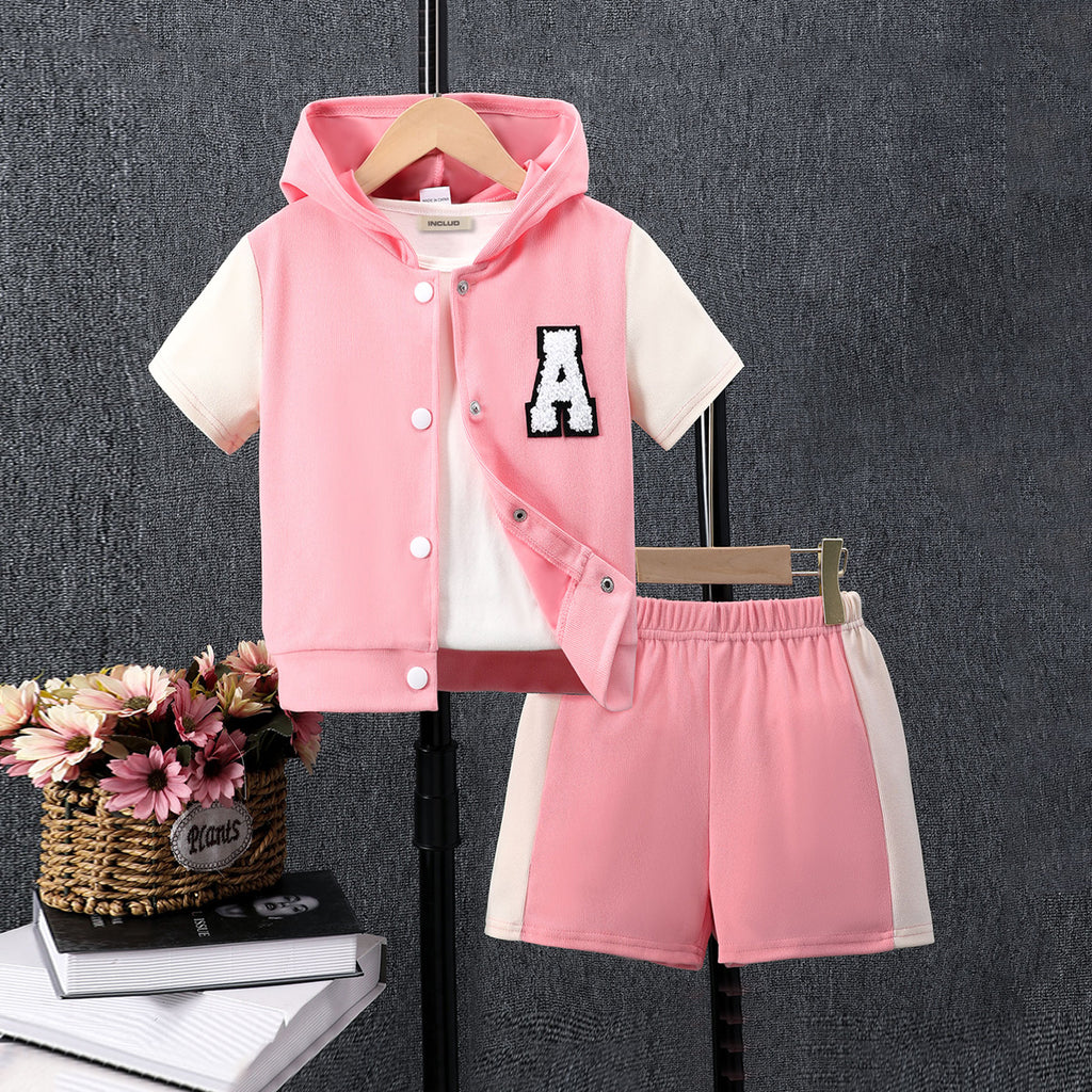 Boys Pink Hooded Shacket with Shorts Set Sets Pink 1-2 Y