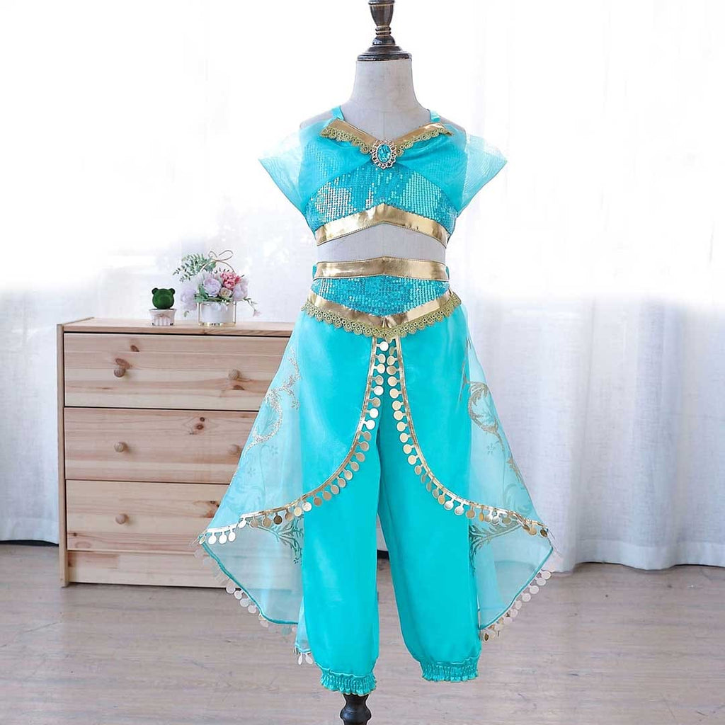 Girls Princess Jasmine Party Wear Top With Trousers Set Sets Blue 4-5 Y 