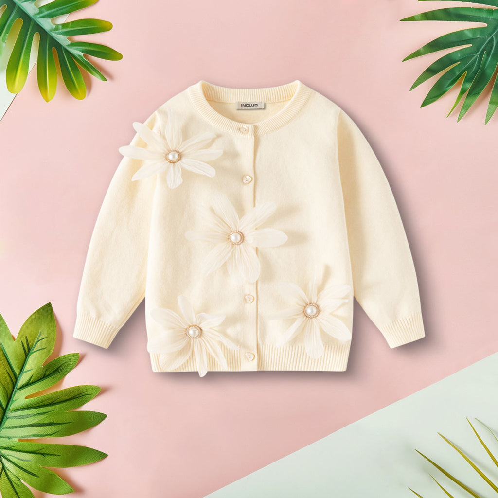 Girls Off White Flowers Applique Cardigan Sweaters & Cardigans Off White 2-3 Y