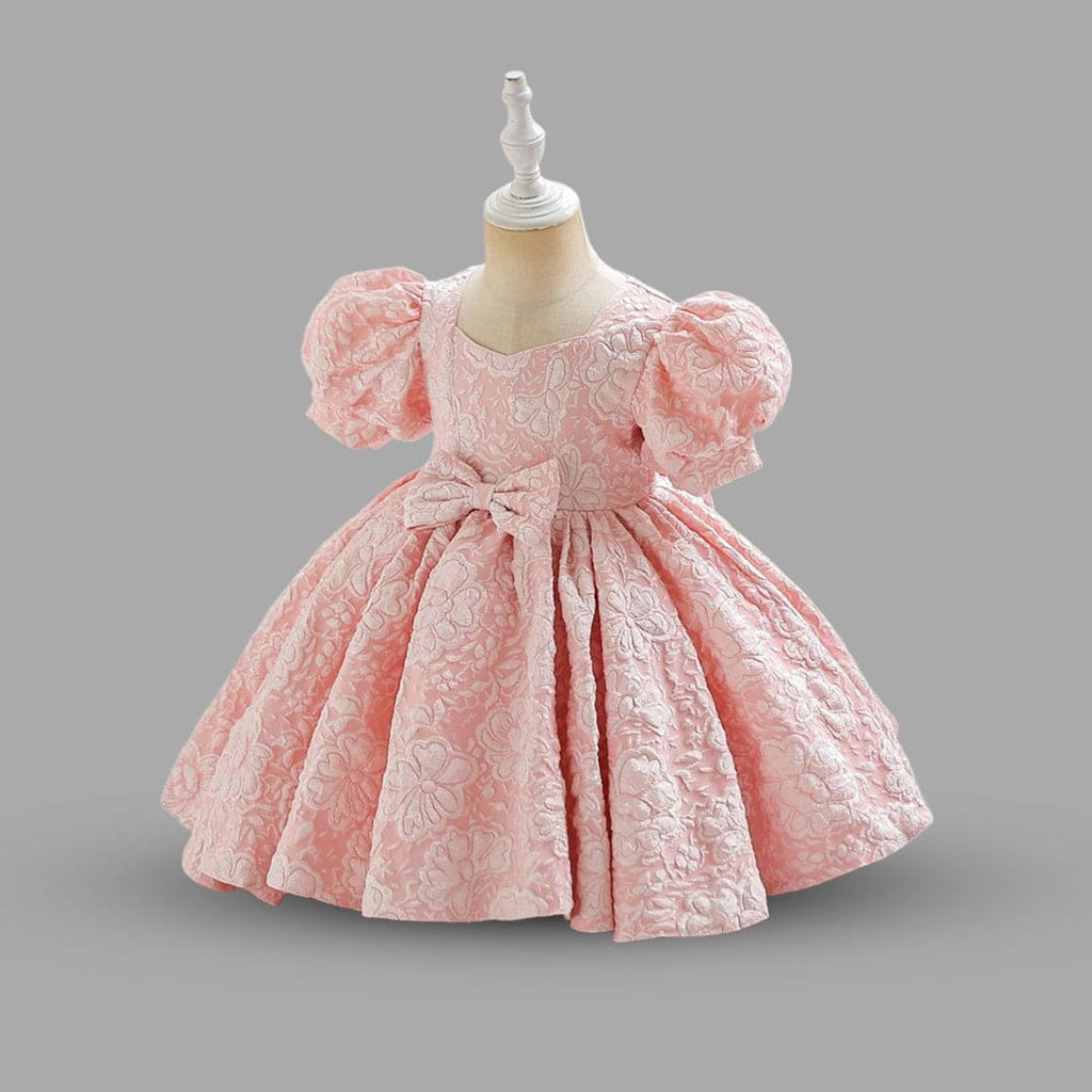 Girls Floral Textured Party Dress Party Dresses Pink 1-2 Y 